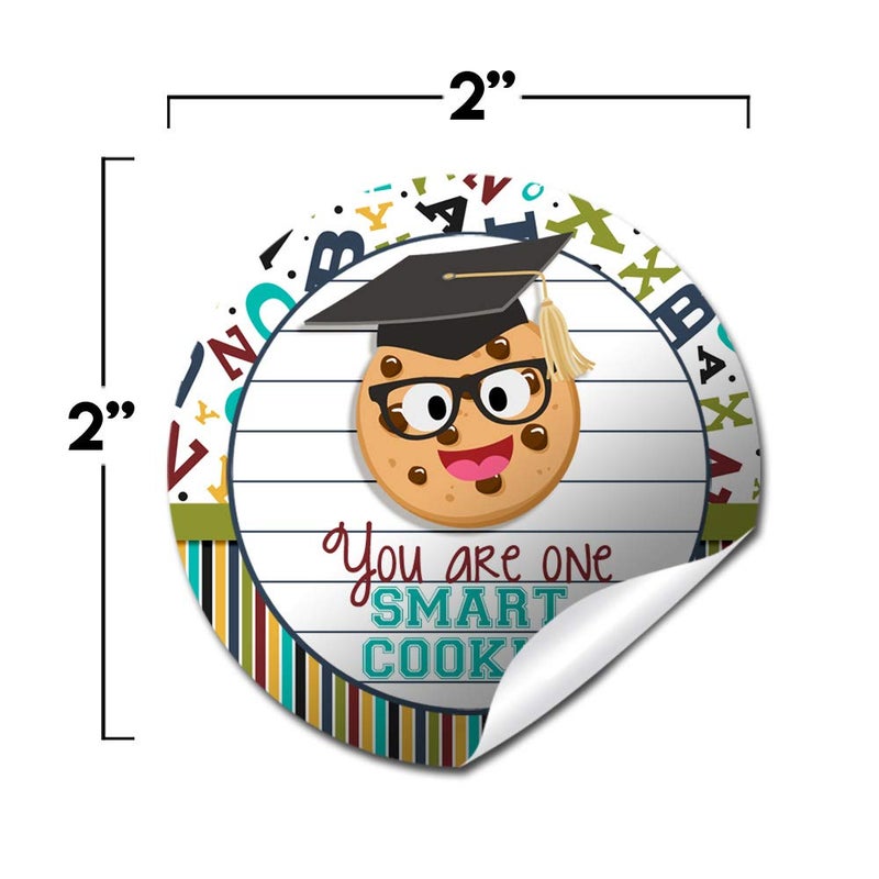 Amanda Creation He's a Smart Cookie Graduation Themed Thank You Sticker Labels for Boys, 40 2" Party Circle Stickers by AmandaCreation, Great for Party Favors, Envelope Seals & Goodie Bags - Image 2